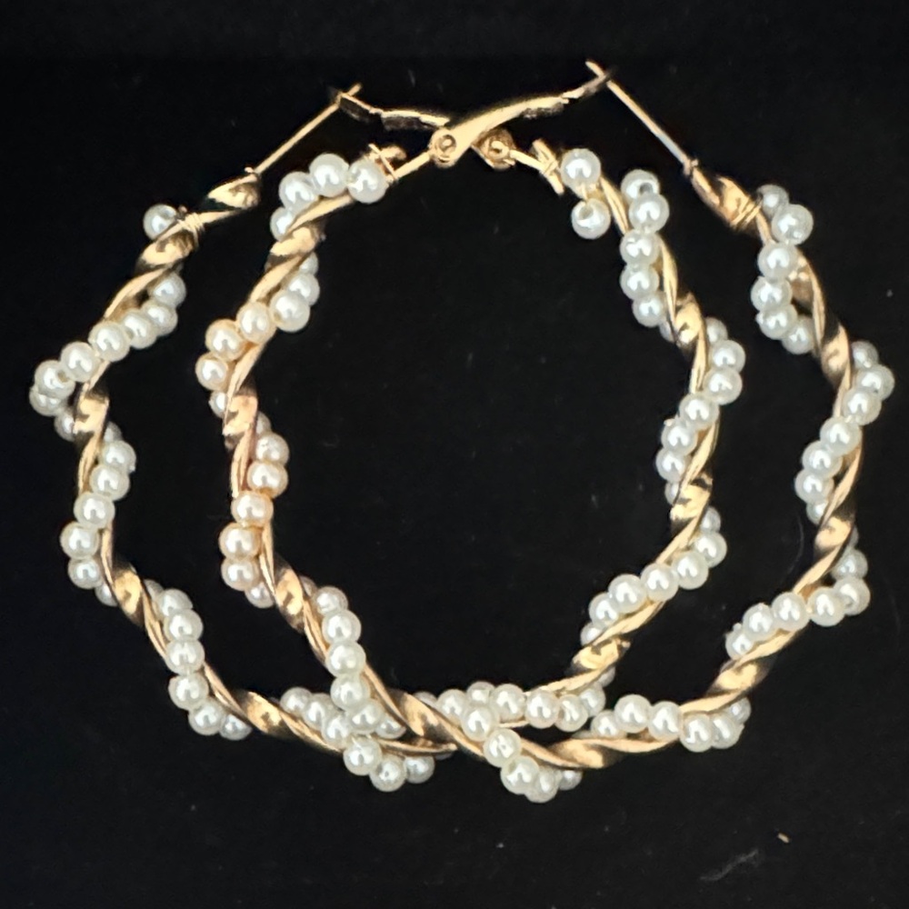 Vintage Gold and Pearl Hoop Earrings